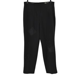 ESCADA Pants Womens Sz 42 Black Wool Beaded Silk Patchwork High Rise Tapered Leg